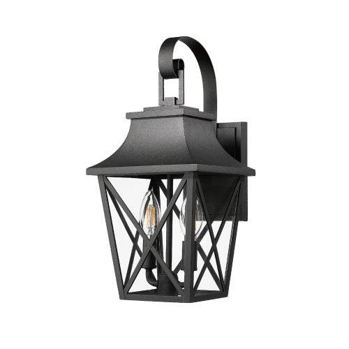 Black Outdoor Wall Light 2 Lights, Large Outdoor Modern Wall Light Fixtures, Industrial Porch Light Wall Mounted With Glass, Waterproof Farmhouse Exterior Light Lighting - www.Shopthatapp.com