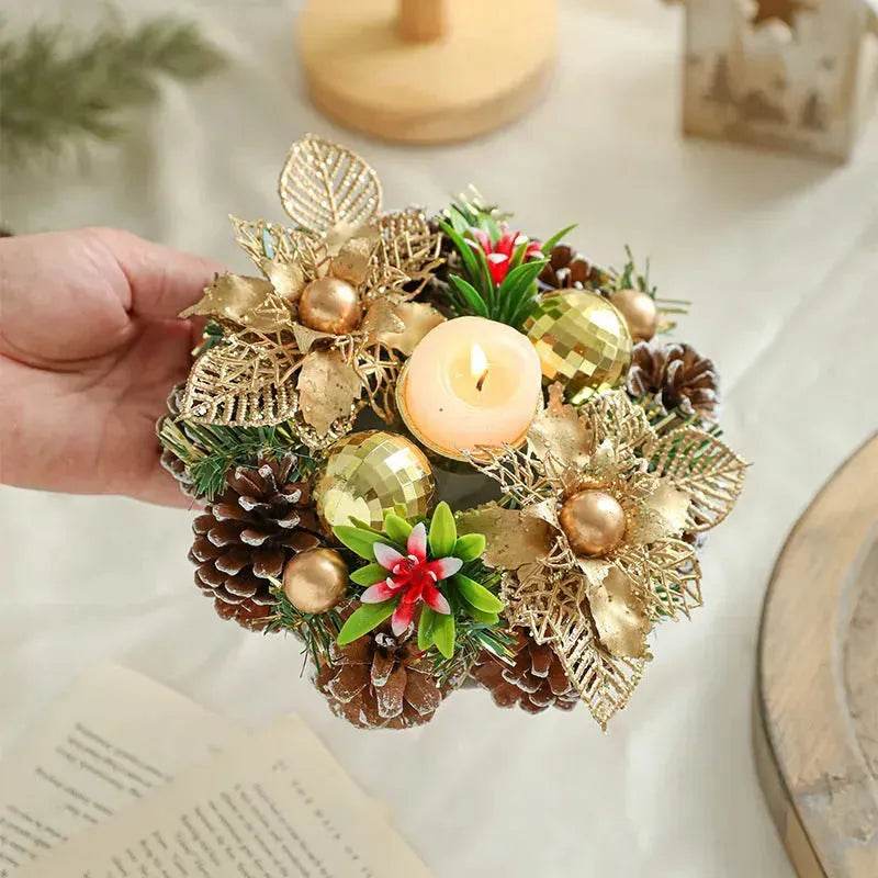 Christmas candle wreath Xmas New Year candle holders decors - www.Shopthatapp.com