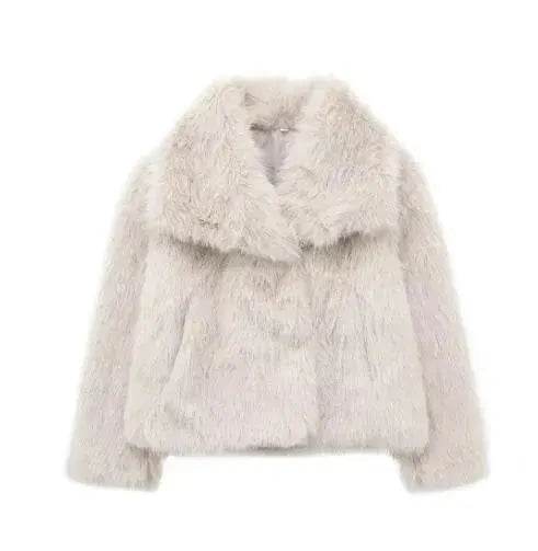 Winter Plush Open front Coat Thick lapel Outwear Faux Fur Coat women - www.Shopthatapp.com