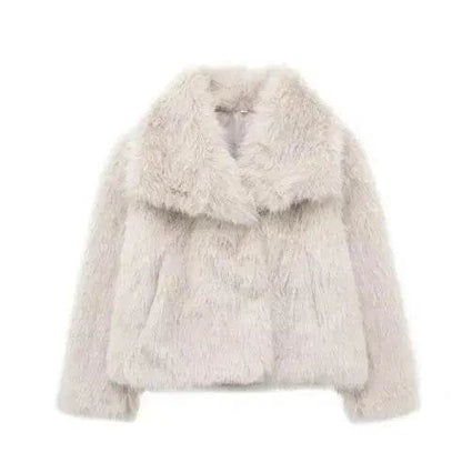 Winter Plush Open front Coat Thick lapel Outwear Faux Fur Coat women - www.Shopthatapp.com