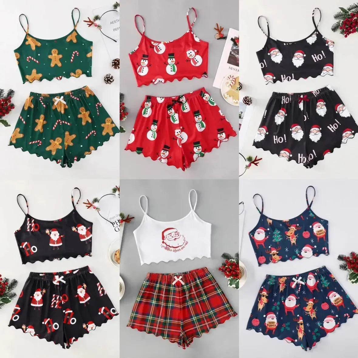 Christmas European And American Thin Pajamas Women's Sleeveless Shorts Milk Silk Simple Casual Two-piece Suit Homewear - www.Shopthatapp.com