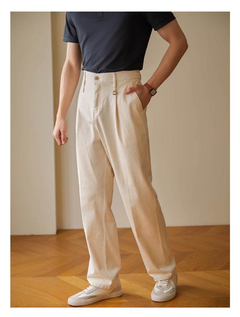 Retro Fashion Men High waist Pleated Loose Straight Leg Trouser - www.Shopthatapp.com