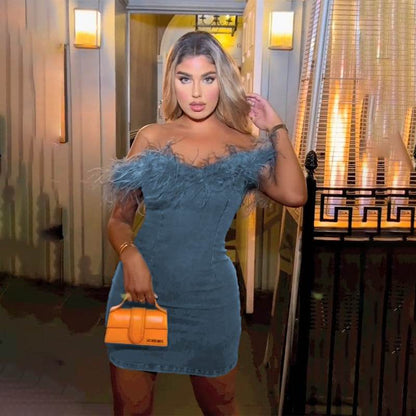 Women's Dress Fashion Denim Off-shoulder - www.Shopthatapp.com