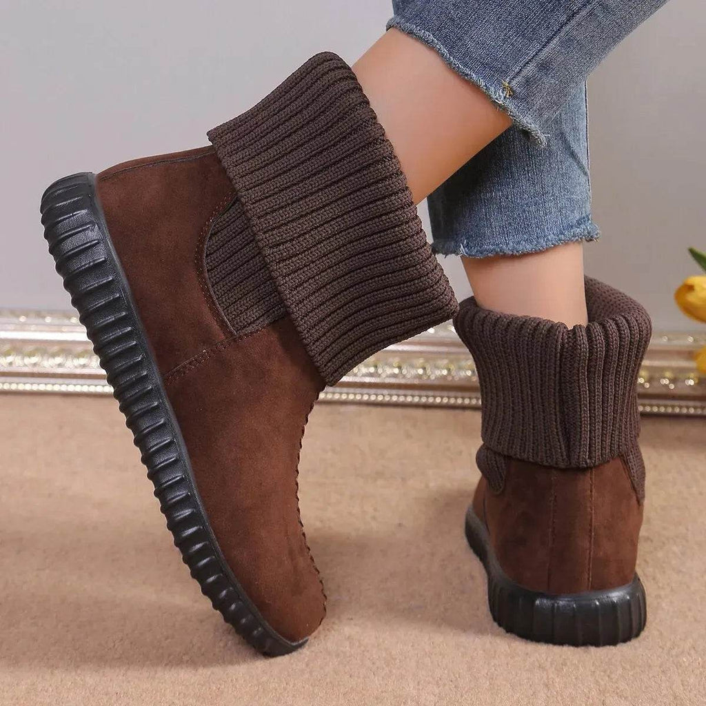 Flat Ankle Boots With Reversible Knitted Design Winter Fashion Comfortable Snow Boot For Women Shoes - www.Shopthatapp.com