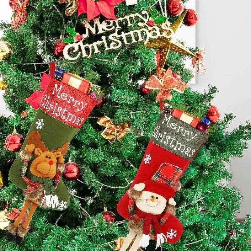 2024 New Year Xmas Big Stockings Set Decorations Christmas 3D Plush Big Sock Christmas Tree Pendant Decorating Supplies - www.Shopthatapp.com