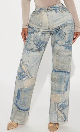 Denim Printed Jeans – Women’s High Rise Flare Leg Jeans - www.Shopthatapp.com