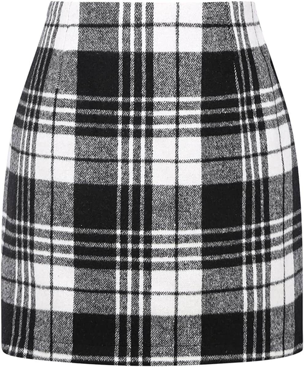 Women's High Waist Plaid Tight Pencil Wool Mini Skirt - www.Shopthatapp.com