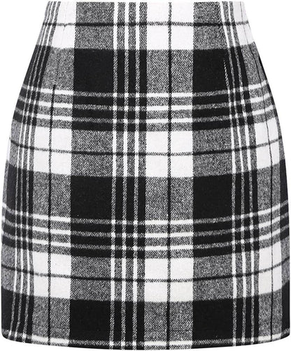 Women's High Waist Plaid Tight Pencil Wool Mini Skirt - www.Shopthatapp.com