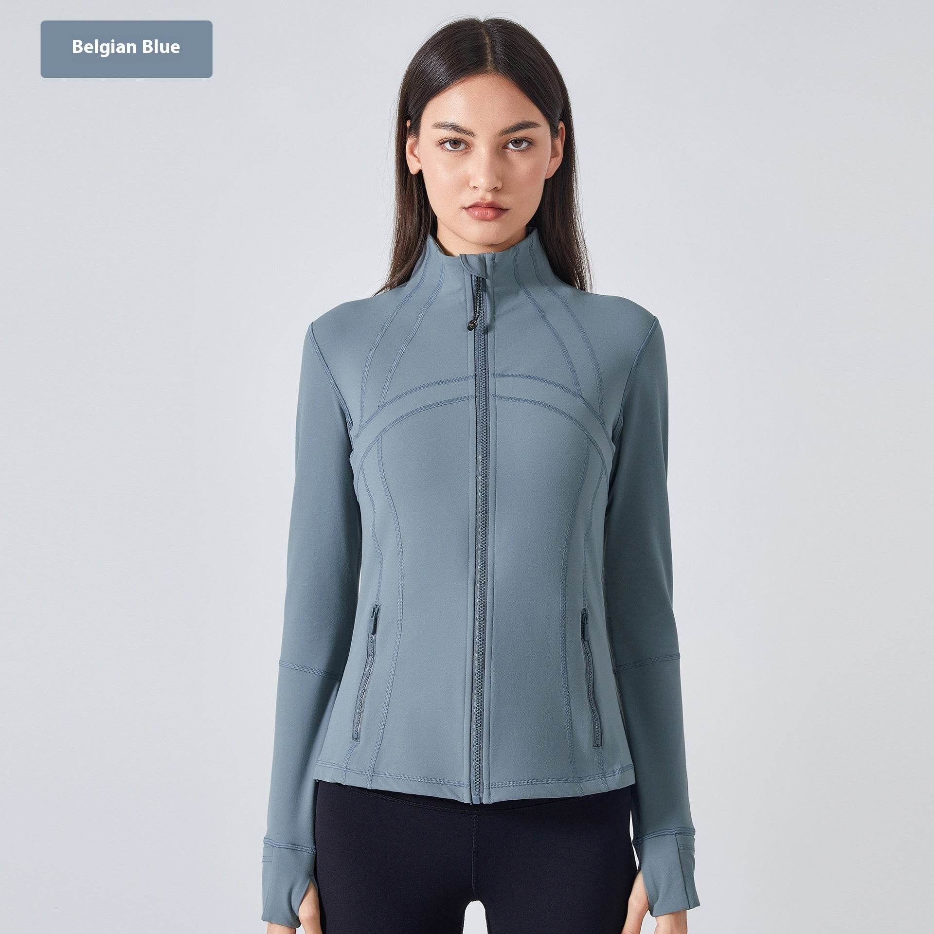 Long Sleeve Workout Tops for Women Halter Neck Zip Up gym top - www.Shopthatapp.com
