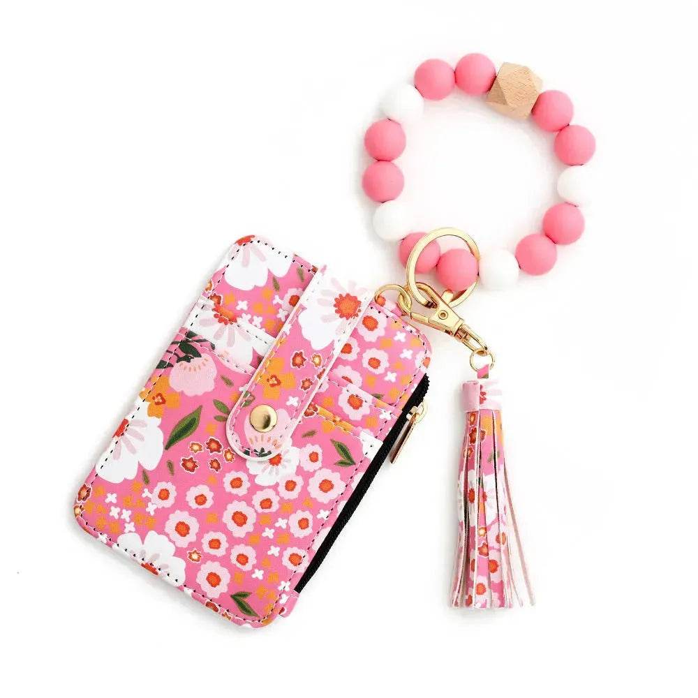 Women's Flora Print Tassel Leather Card Holder Wallet - www.Shopthatapp.com