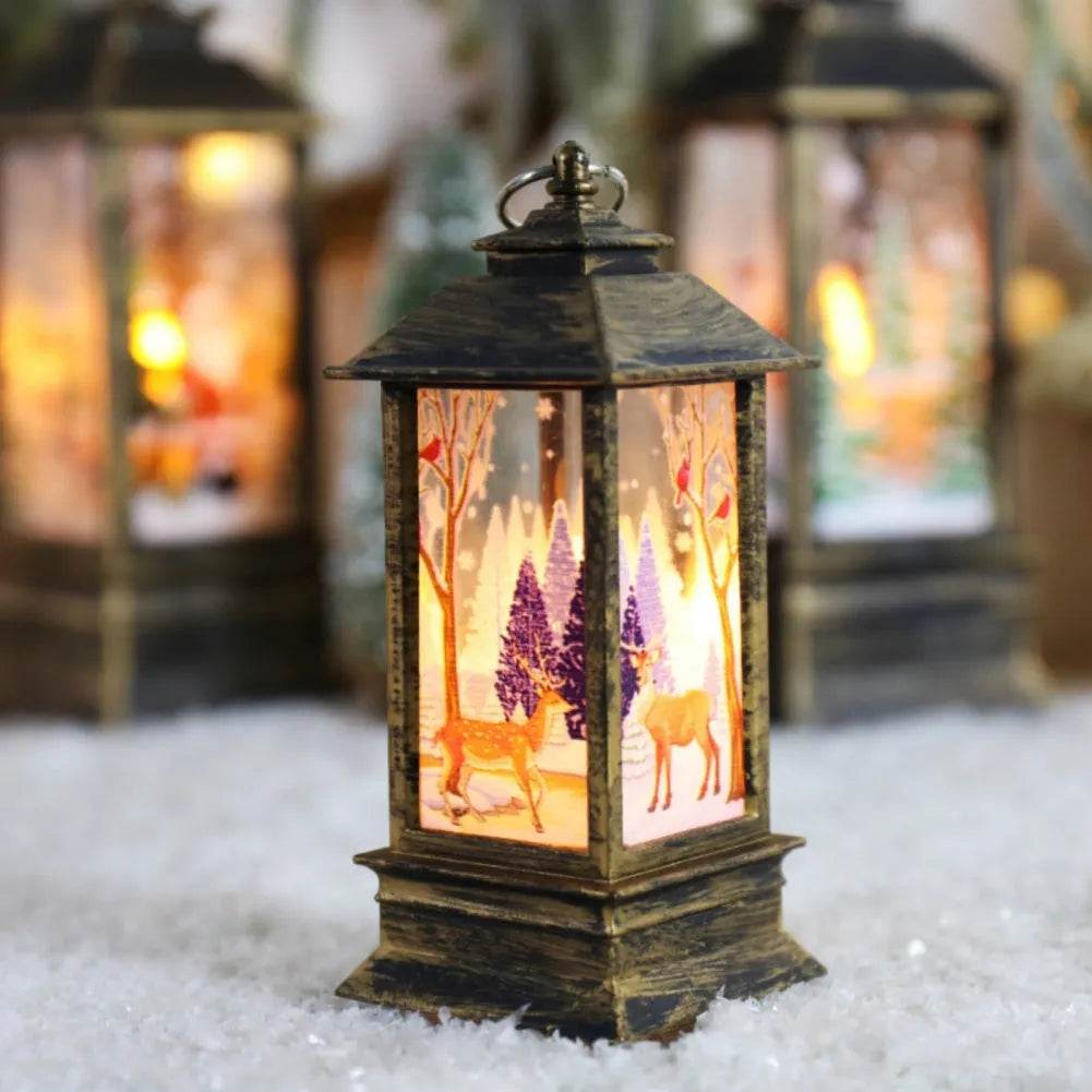 Christmas Candles Light Led Snow Deer Lantern Light Vintage Castle Santa Snowman Hanging Lantern Lamp New Year Party Decoration - www.Shopthatapp.com