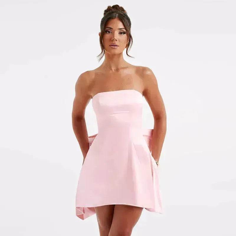 Women's Mini Tube Dress With Big Bow Summer Fashion Tube Top Short Skater Dress. - www.Shopthatapp.com