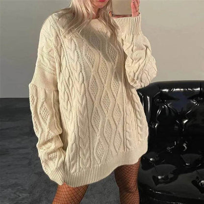 Casual Oversize Hip pop style Round neck Knitted Twist Sweater dress - www.Shopthatapp.com