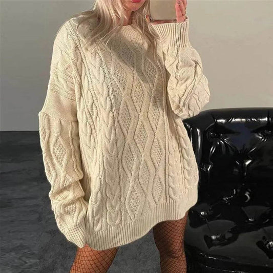 Casual Oversize Hip pop style Round neck Knitted Twist Sweater dress - www.Shopthatapp.com