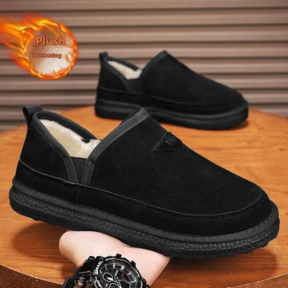 V-cut Fleece Snow Boots Winter Warm Round-toed Suede Ankle Boot Fashion Simple Non-slip Flat Cotton Shoes For Men - www.Shopthatapp.com