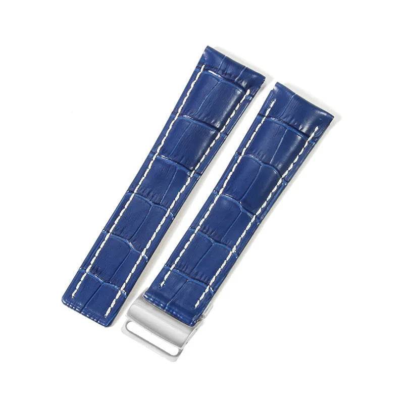 22mm 24mm Black Brown Blue Bamboo Grain Cowhide Watch Strap - www.Shopthatapp.com