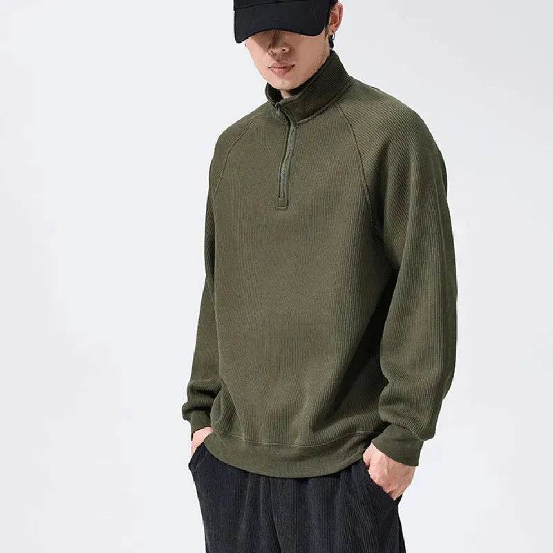 Autumn Winter half zip Stand-collar Fleece Sweatshirt Pullover tops for men - www.Shopthatapp.com