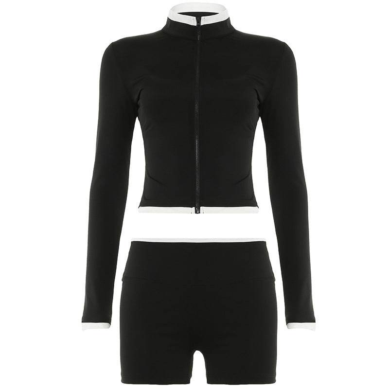 American 3pcs Fashion Workout Clothes set Zipper Long Sleeve Cardigan+ Vest+ short pant - www.Shopthatapp.com