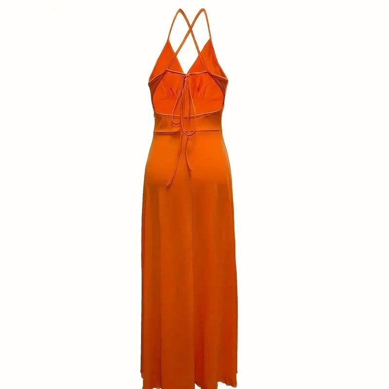 Elegant V Neck Summer Maxi Slit Dress Spaghetti Strap High Slit Long Dress - www.Shopthatapp.com