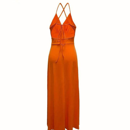 Elegant V Neck Summer Maxi Slit Dress Spaghetti Strap High Slit Long Dress - www.Shopthatapp.com
