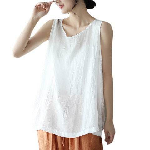 Casual Cotton And Linen Art Solid Color Loose-fitting Versatile summer blouse Top  For Women - www.Shopthatapp.com