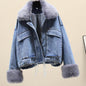 Furry Collar Denim Pie Overcoming Loose Plus Fleece Jacket Women