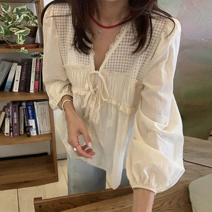 Casual Spring Summer New Retro Elegant V-neck Linen everyday blouse top - www.Shopthatapp.com