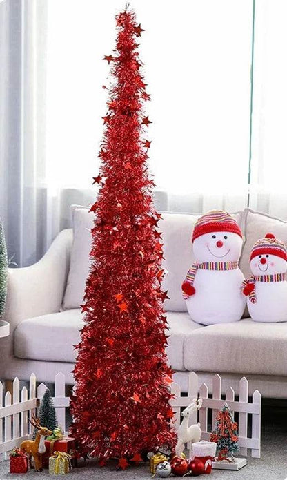 Artificial Tinsel Up Christmas Tree With Stand Gorgeous Collapsible Artificial Christmas Tree For Christmas Decorations - www.Shopthatapp.com
