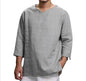 Loose Casual V-neck Top Cotton And Linen Long Sleeve Pullover Shirt Men's Shirt Top - www.Shopthatapp.com