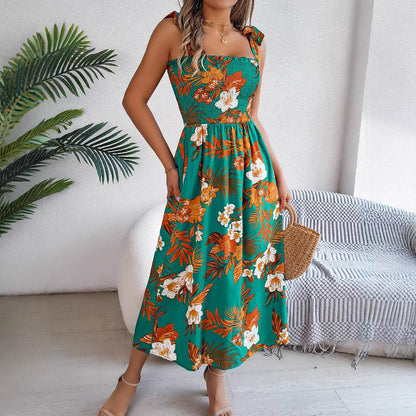Flowers Print Suspender Corset Dress Ins Fashion Holiday Beach Long Dresses Summer Clothing For Women - www.Shopthatapp.com