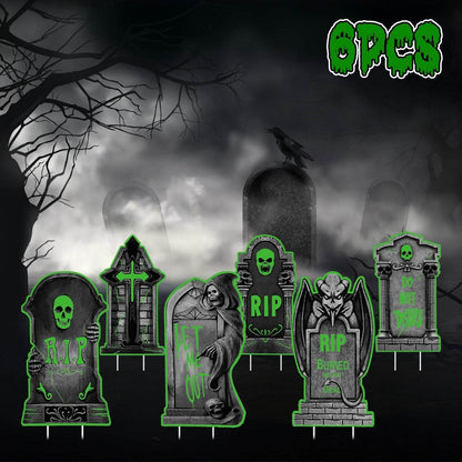 6Pcs Skull Or 6Pcs Tomb Or 5Pcs Black Cat Halloween Yard Sign Decorations  Glow In The Dark For Haunted House Garden Yard And Scary Theme Party - www.Shopthatapp.com