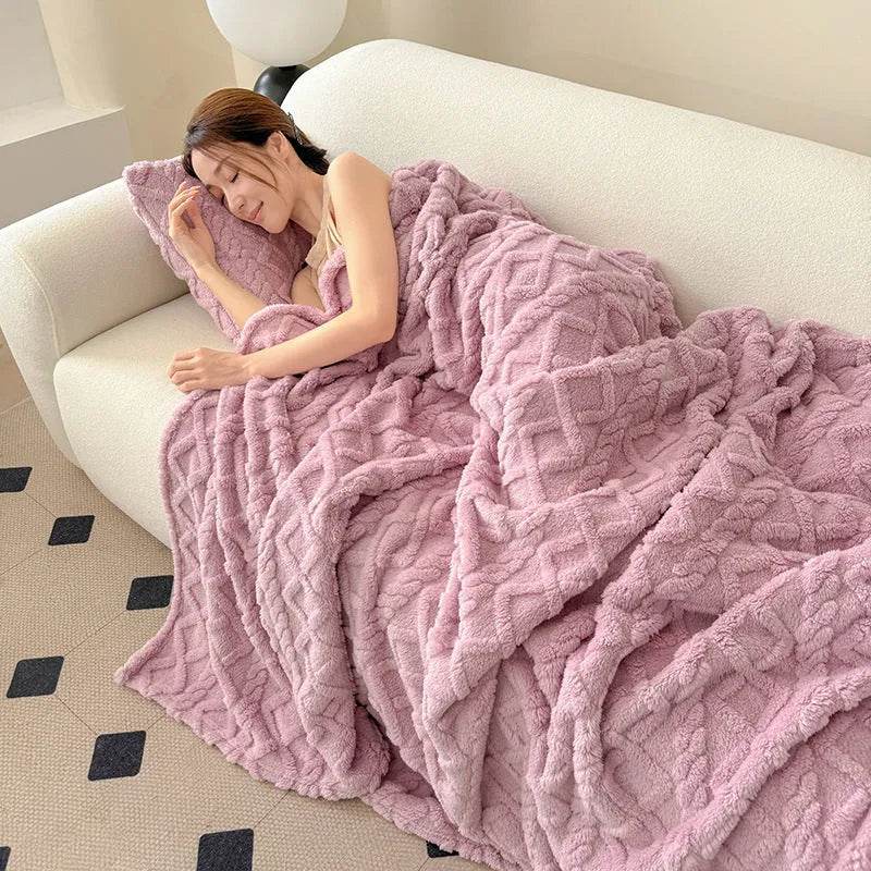 Single-layer Double-sided Tower Velvet Sofa Cover Soft Winter Blanket - www.Shopthatapp.com