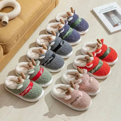 Christmas Shoes Winter Home Slippers Elk Soft Cozy Bedroom Slipper Slip On House Shoes - www.Shopthatapp.com