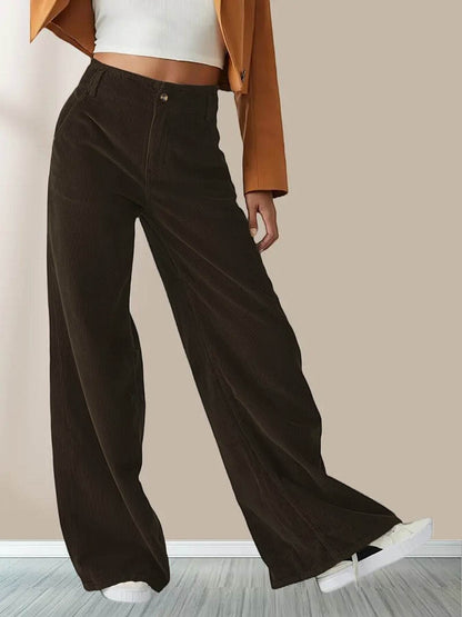 High Waist Drooping Slimming Casual Straight Pants Women's Corduroy Trousers - www.Shopthatapp.com