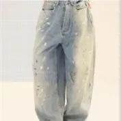 Washed Distressed Casual Loose Wide-leg Baggy Jeans Pant Splash-ink Design Slimming Unisex Style Mop Pants Men And Women - www.Shopthatapp.com