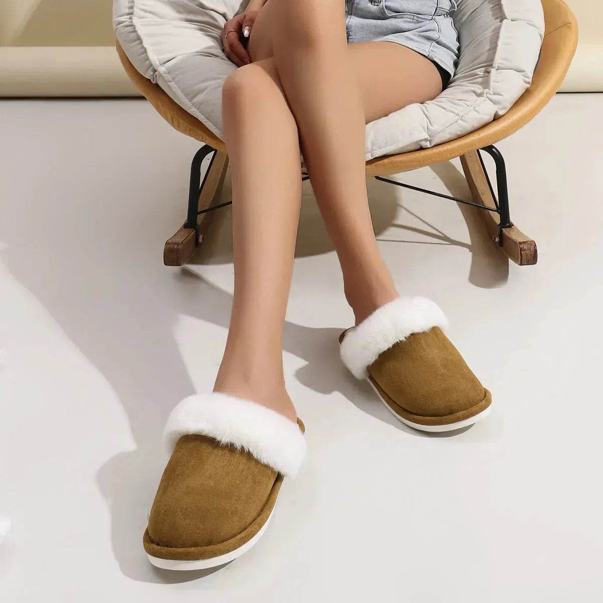 Winter Warm Plush Slippers Home Indoor Non-slip Bedroom Floor Soft Fuzzy Slipper For Couple Fashion Solid House Shoes - www.Shopthatapp.com