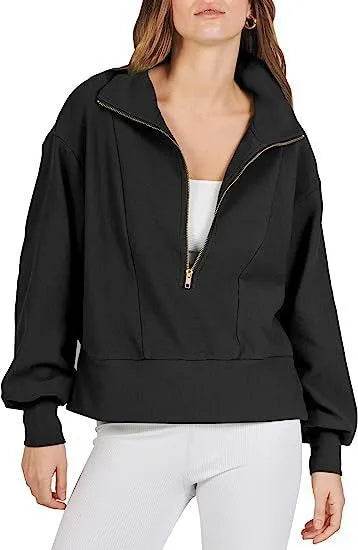 Women's Half Zipper Pullover Long Sleeve Sweatshirt - www.Shopthatapp.com