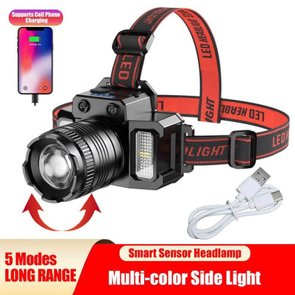 LED Tactical Headlamp Head Torch USB Rechargeable Motion Sensor Flashlight Head - www.Shopthatapp.com