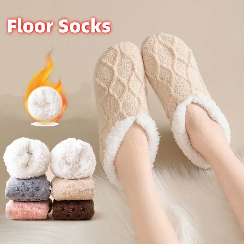 Winter Warm Short Cotton Slipper Socks Unisex Thicken Thermal Plush Home Floor Sock Soft Non-slip Grip Fuzzy Floor Fluffy Socks - www.Shopthatapp.com