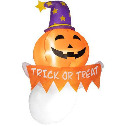 Outsunny 3.4ft Halloween Inflatables Window Sticker Ghost With Orange Face, Blow Up Halloween Decorations Outdoor LED Yard Display, Waterproof - www.Shopthatapp.com
