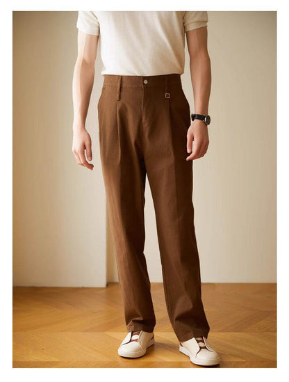 Retro Fashion Men High waist Pleated Loose Straight Leg Trouser - www.Shopthatapp.com