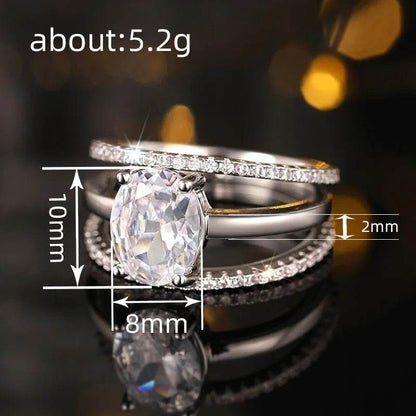 Four-claw Inlaid Ring Three Ring Set Oval Female - www.Shopthatapp.com