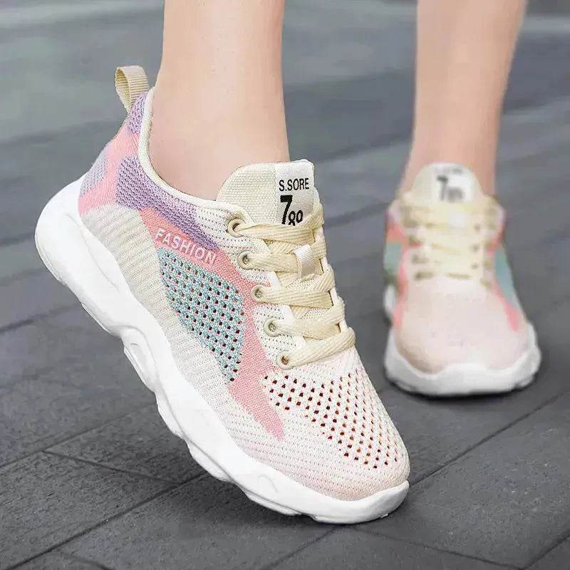 Casual Colorblock Lace-up Sneakers Girls Versatile Breathable Lightweight Walking Running Shoes - www.Shopthatapp.com