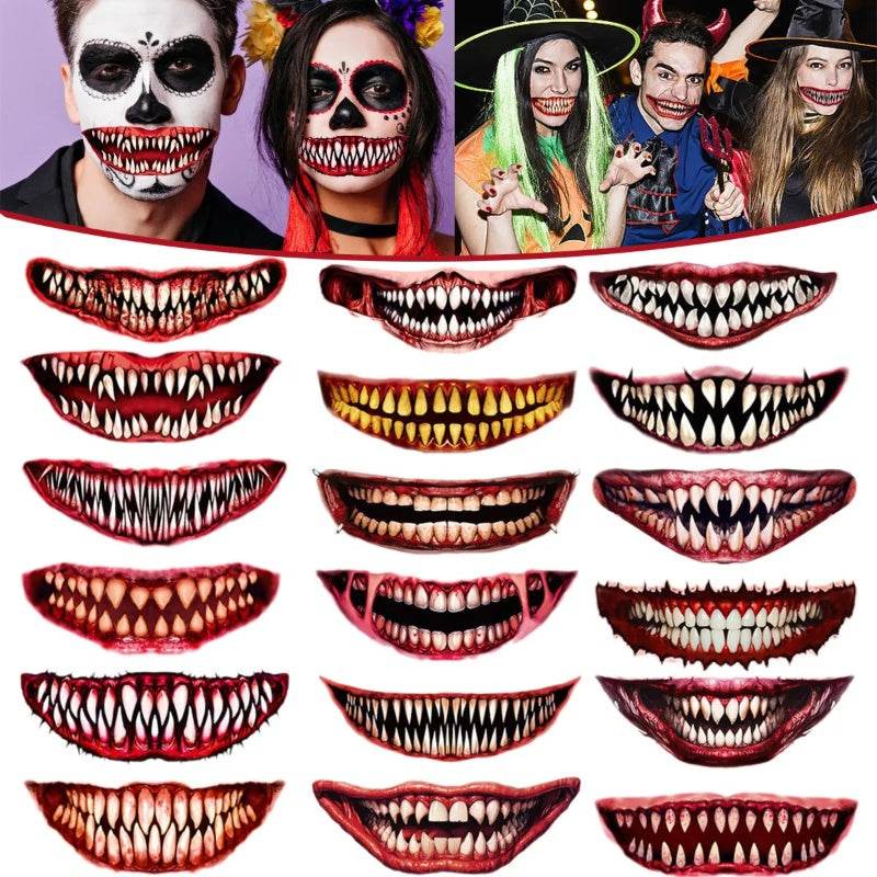18 Sheets Halloween Temporary Tattoo Stickers 18 Styles Realistic Face Tattoo Face Stick Horror Prank Props Make Up Face Decals Cosplay Decor For Halloween Trick Or Treat Party Costumes Party - www.Shopthatapp.com