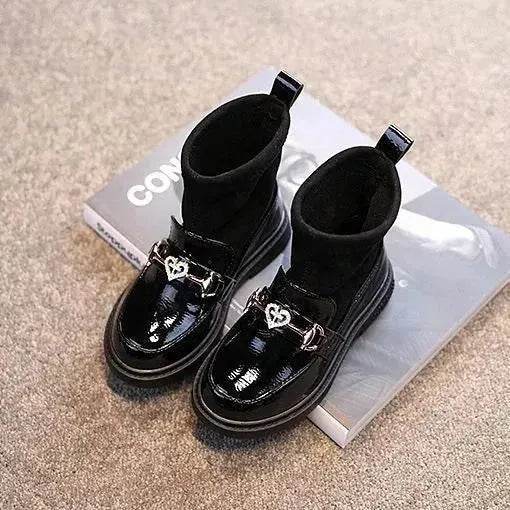 Black Patent leather boots for girls Woolen Winter boot for girls - www.Shopthatapp.com