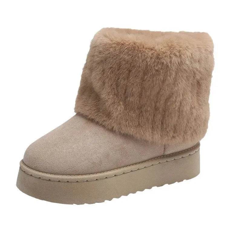 Thick-soled Plush Snow Boots Winter Warm Mid-tube Furry Cotton Shoes For Women Short Boot - www.Shopthatapp.com