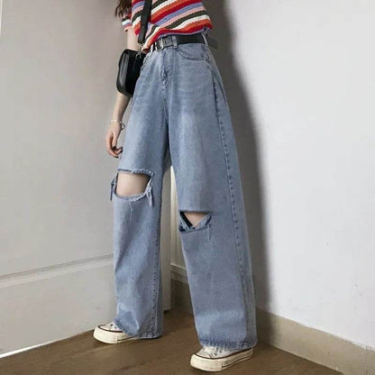 Oversized High Waist Ripped Jeans pant for Women - www.Shopthatapp.com