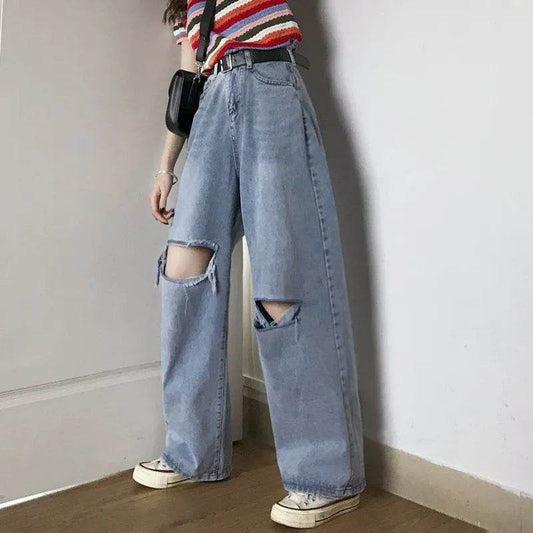 Oversized High Waist Ripped Jeans pant for Women - www.Shopthatapp.com