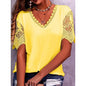 Summer Lace Tops Loose V Neck Short Sleeve Casual top - www.Shopthatapp.com