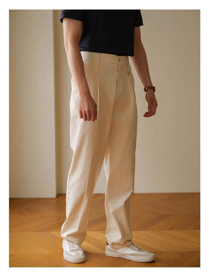 Retro Fashion Men High waist Pleated Loose Straight Leg Trouser - www.Shopthatapp.com